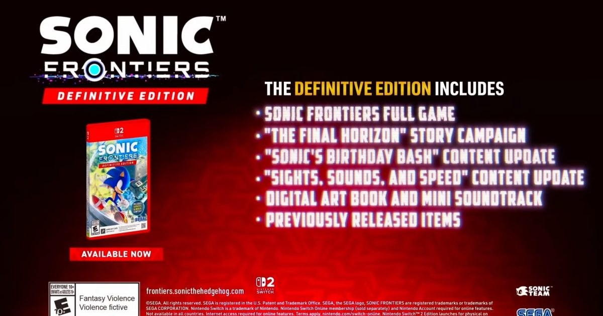 Sonic Frontiers: Definitive Edition llega ya a Nintendo Switch 2 con mejoras y dos modos gráficos